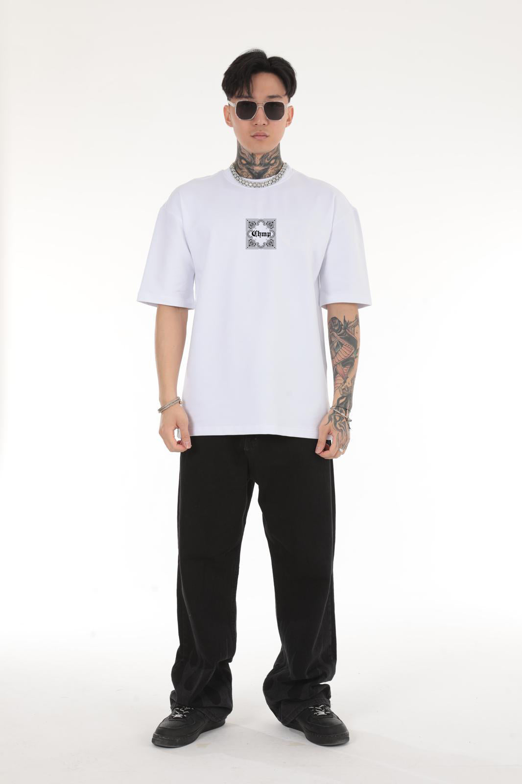 MASKIERTEN MANN KOPF BEDRUCKTES OVERSIZED T-SHIRT