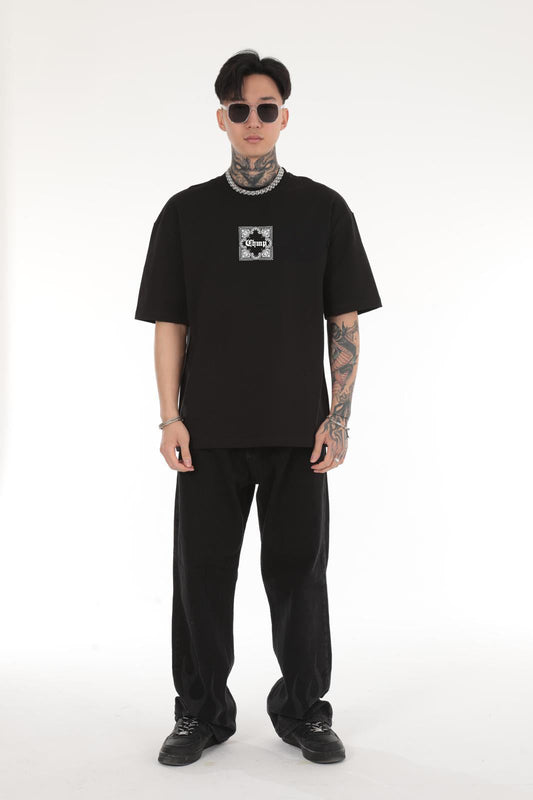 MASKIERTEN MANN KOPF BEDRUCKTES OVERSIZED T-SHIRT