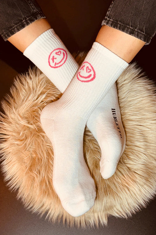 HURLETTH TENNISSOCKEN MIT ROSA SMILEY-MUSTER